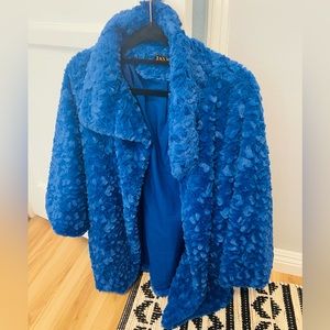 Gorgeous cobalt blue faux fur teddy coat from Jayley collection